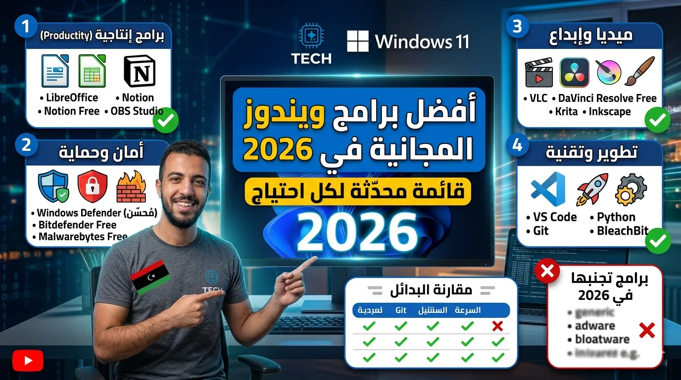أفضل برامج ويندوز المجانية في 2026: قائمة محدّثة لكل احتياج