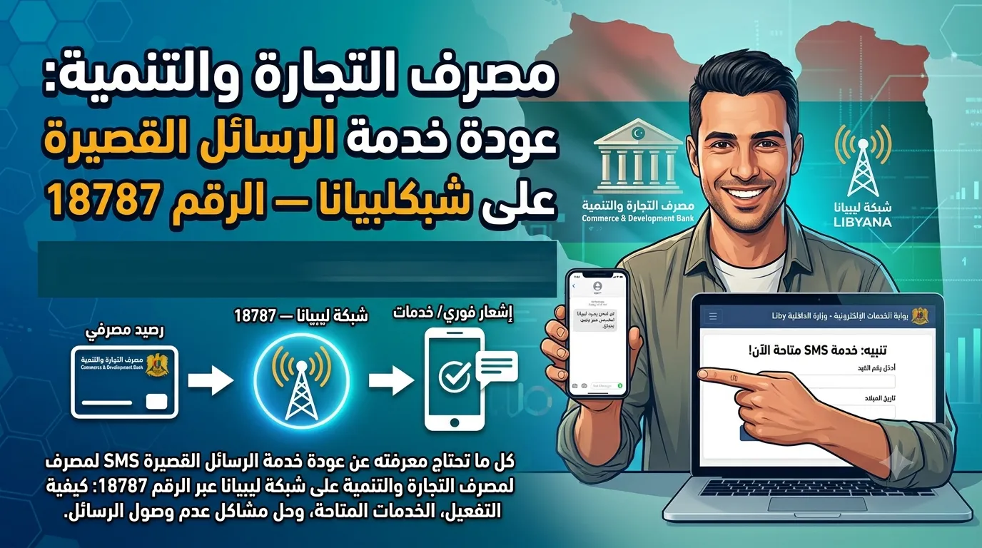 مصرف التجارة والتنمية: عودة خدمة الرسائل القصيرة على شبكة ليبيانا — الرقم 18787