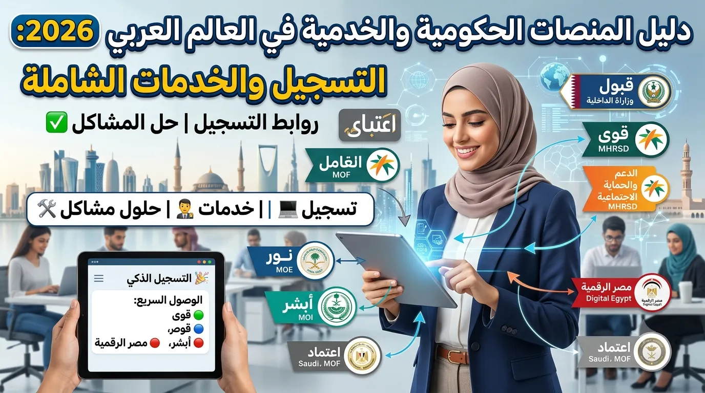 دليل المنصات الحكومية والخدمية في العالم العربي 2026: التسجيل والخدمات الشاملة